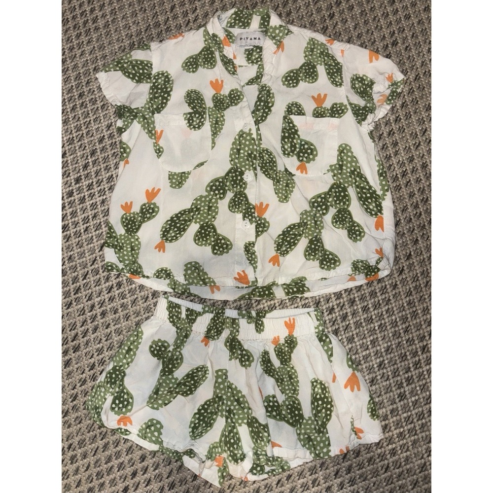 Piyama Kid's Pajama Pj 2 Piece Set 100% Rayon Natural Fiber Size 4 Cactus Plants